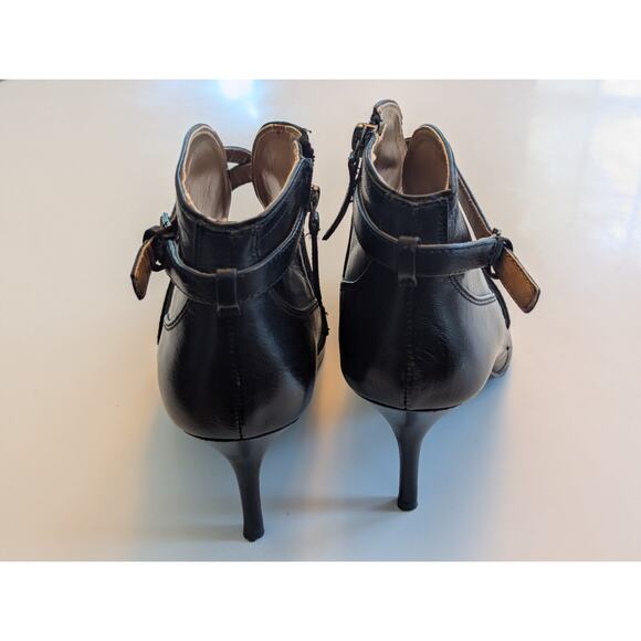 Nine West Black Leather Gaige Open Toe Peep Toe Sandal Heel Buckle Bootie Sz 9 - Picture 9 of 9